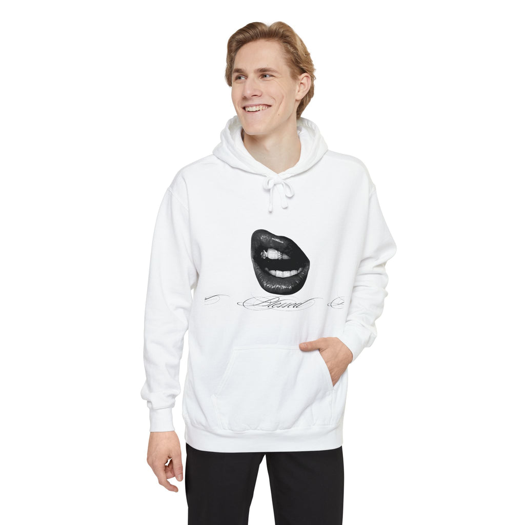 Graphic Lip Print Hoodie — Bold Monochrome Smile Design