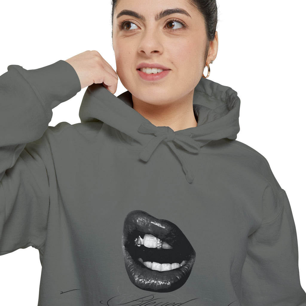 Graphic Lip Print Hoodie — Bold Monochrome Smile Design