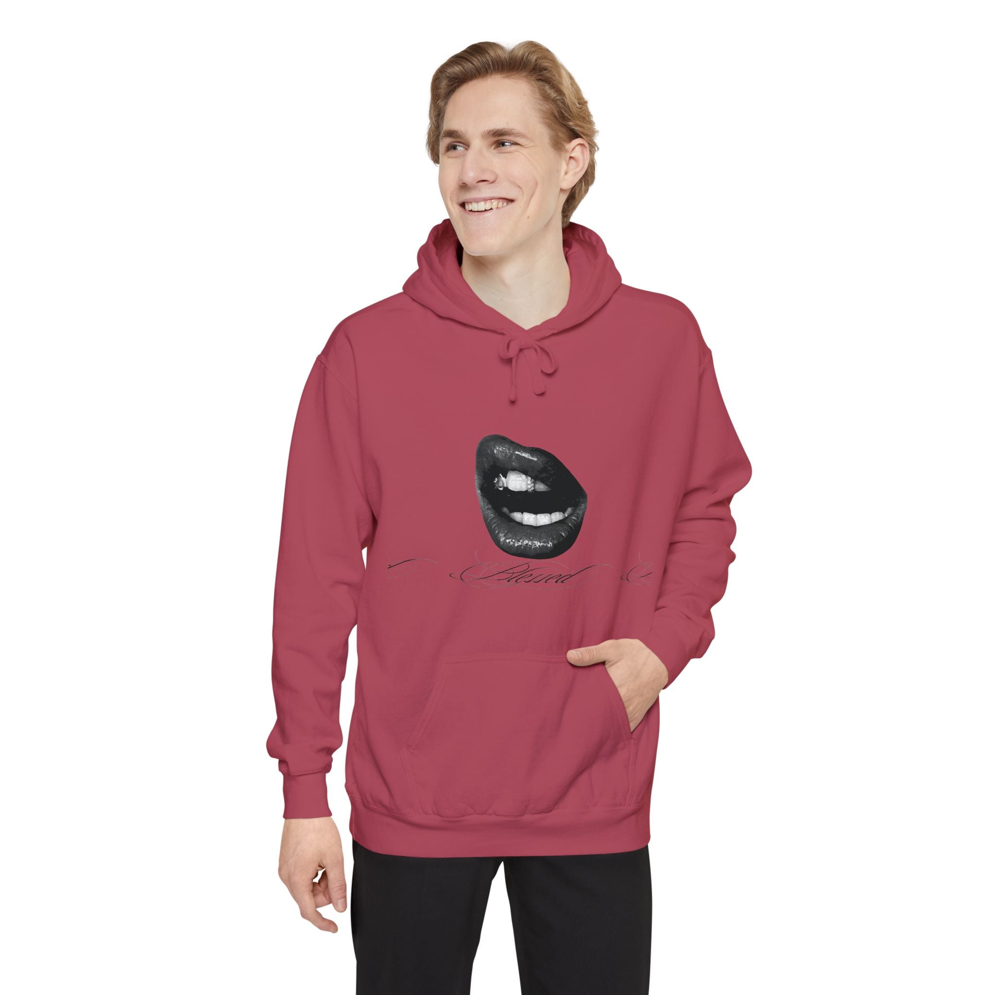 Graphic Lip Print Hoodie — Bold Monochrome Smile Design