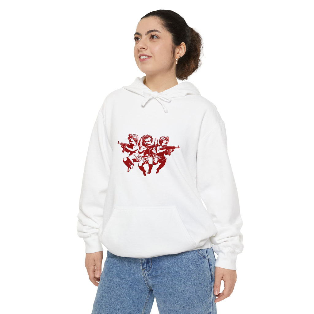 Cherub Trio Graphic Hoodie — Vintage Red Angel Design