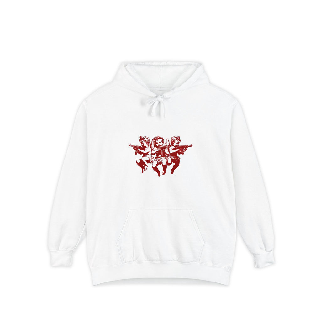 Cherub Trio Graphic Hoodie — Vintage Red Angel Design