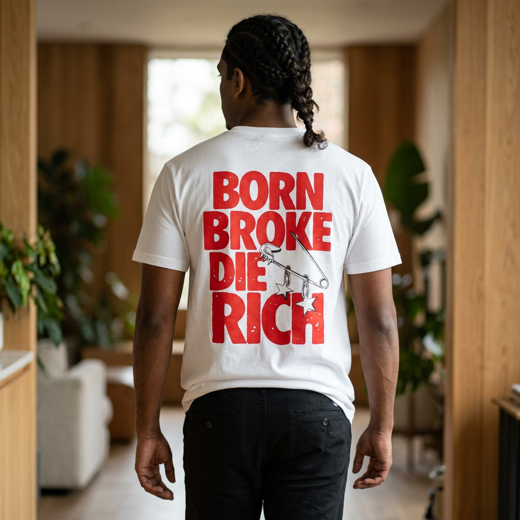 Born Broke Die Rich Tee — Graphic Short Sleeve T‑Shirt