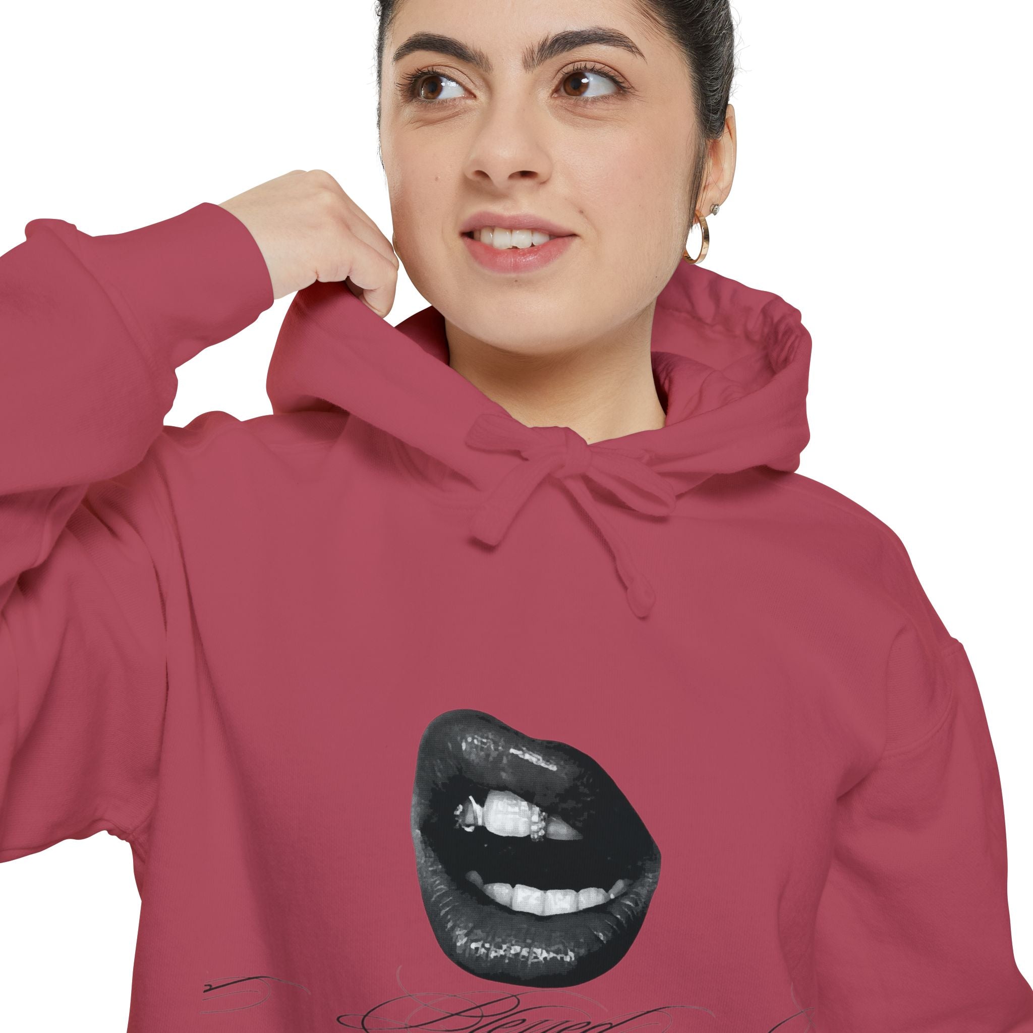 Graphic Lip Print Hoodie — Bold Monochrome Smile Design