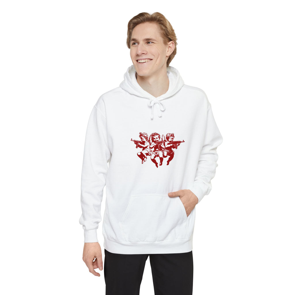 Cherub Trio Graphic Hoodie — Vintage Red Angel Design