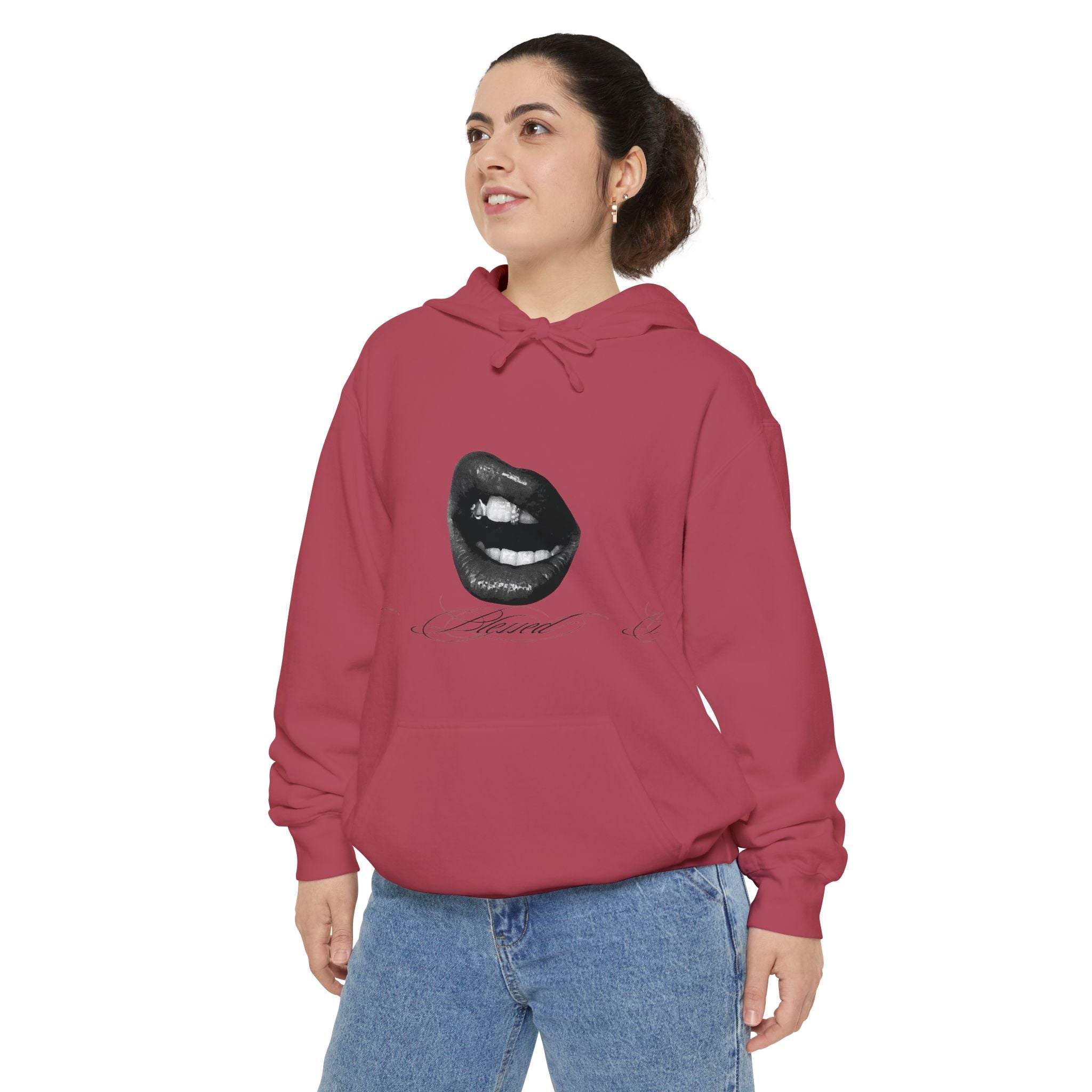 Graphic Lip Print Hoodie — Bold Monochrome Smile Design
