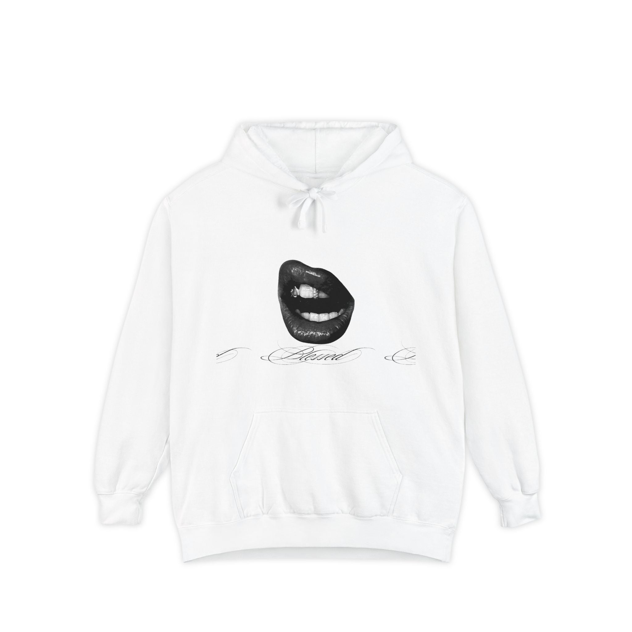 Graphic Lip Print Hoodie — Bold Monochrome Smile Design