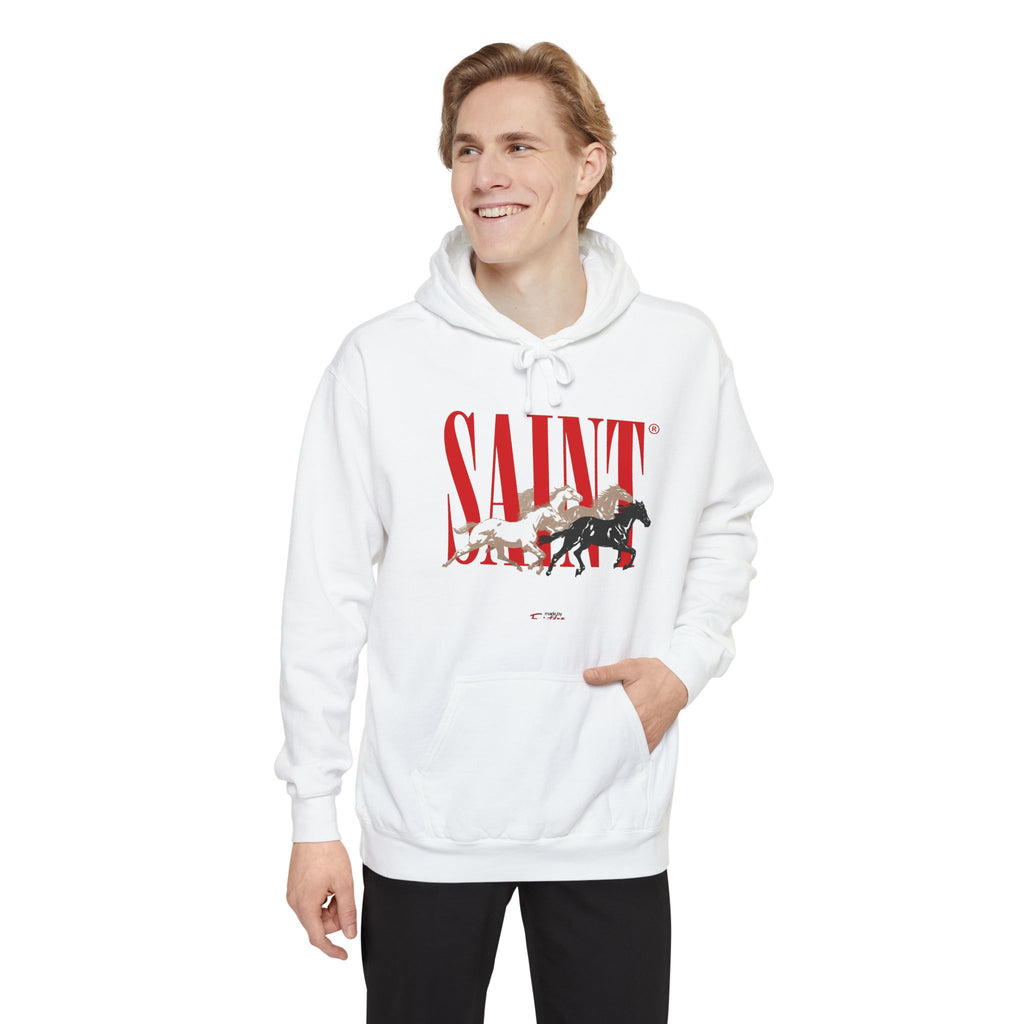 Saint Graphic Hoodie — Vintage Rescue Dog & Puppies Design