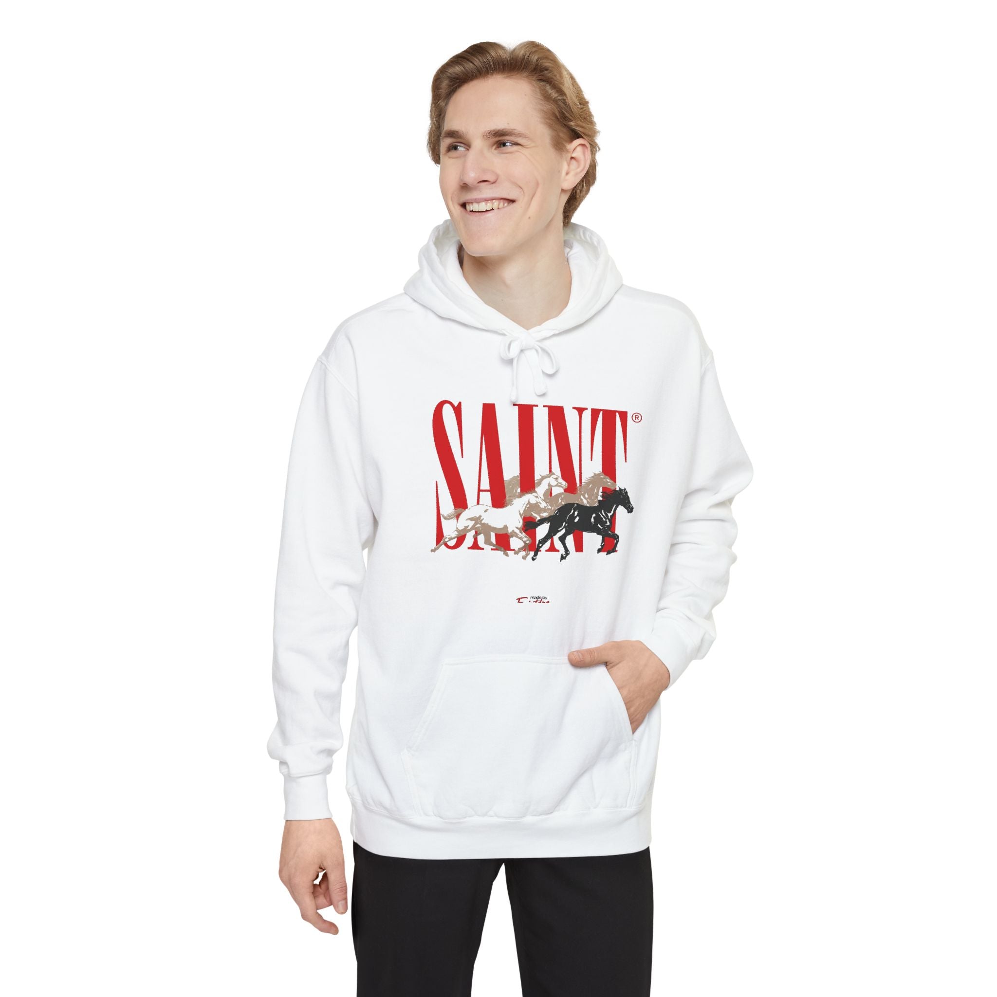 Saint Graphic Hoodie — Vintage Rescue Dog & Puppies Design