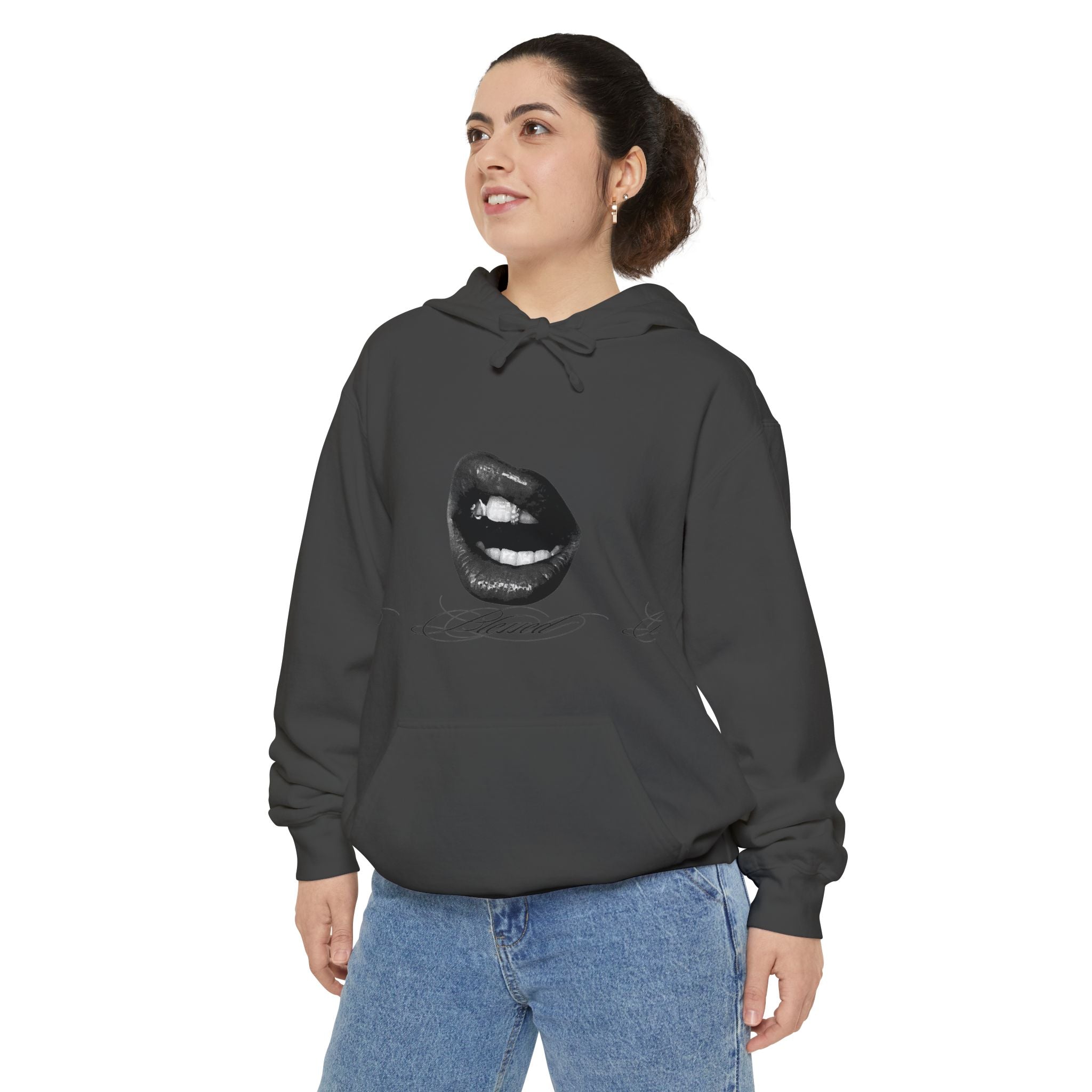 Graphic Lip Print Hoodie — Bold Monochrome Smile Design
