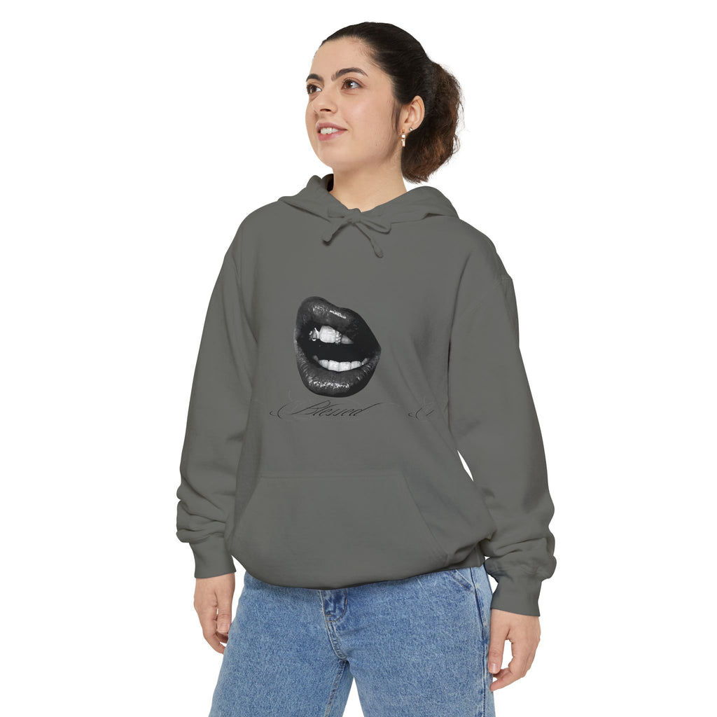 Graphic Lip Print Hoodie — Bold Monochrome Smile Design