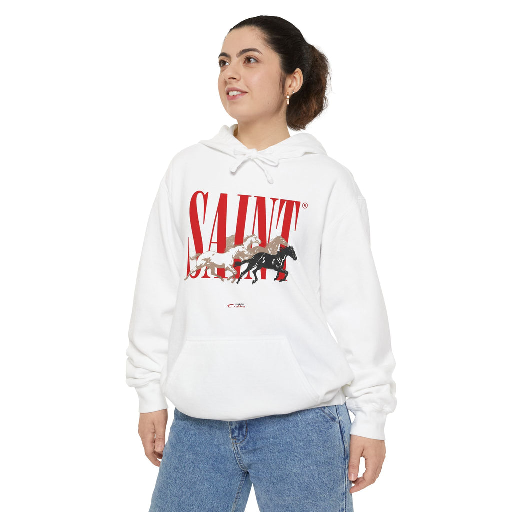 Saint Graphic Hoodie — Vintage Rescue Dog & Puppies Design