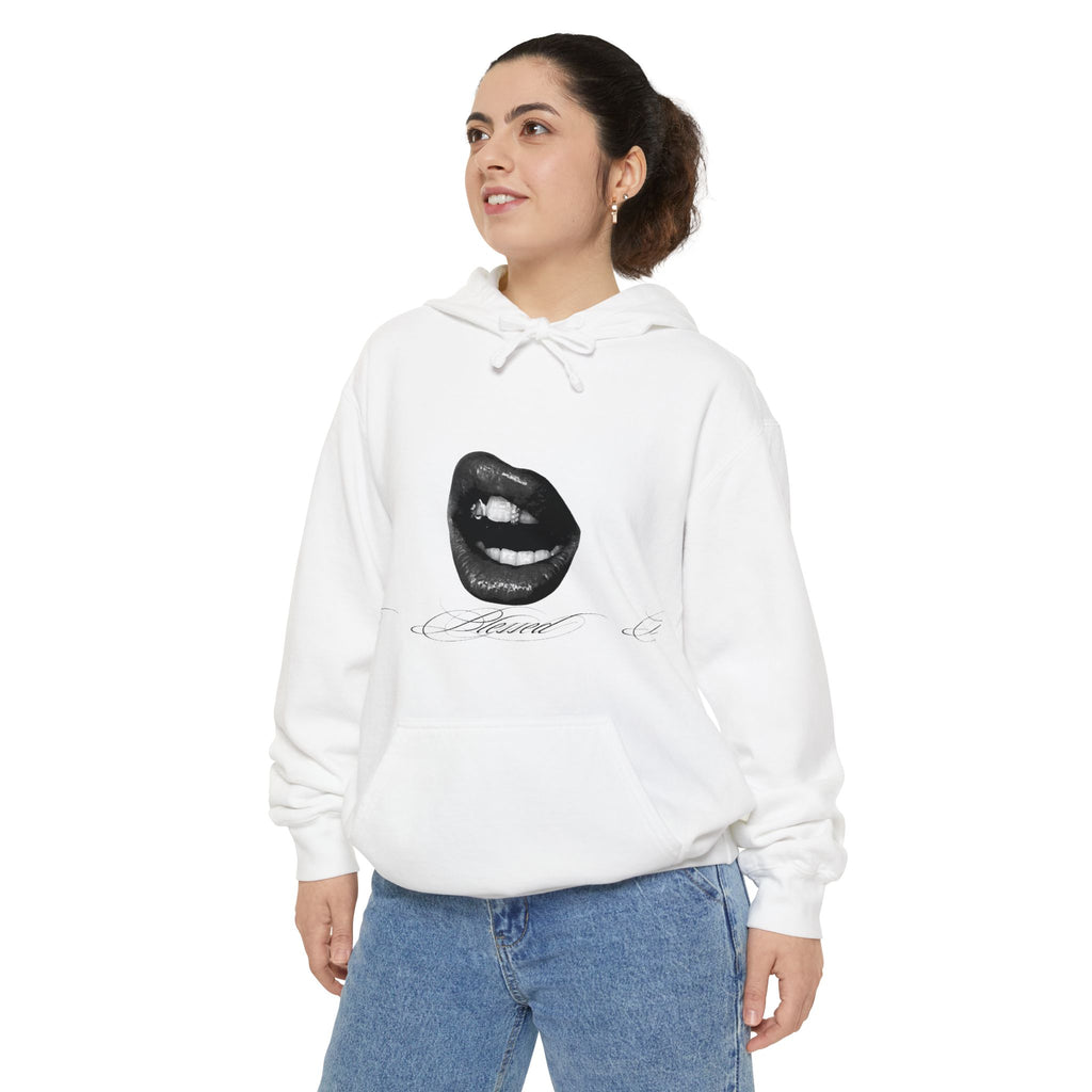 Graphic Lip Print Hoodie — Bold Monochrome Smile Design