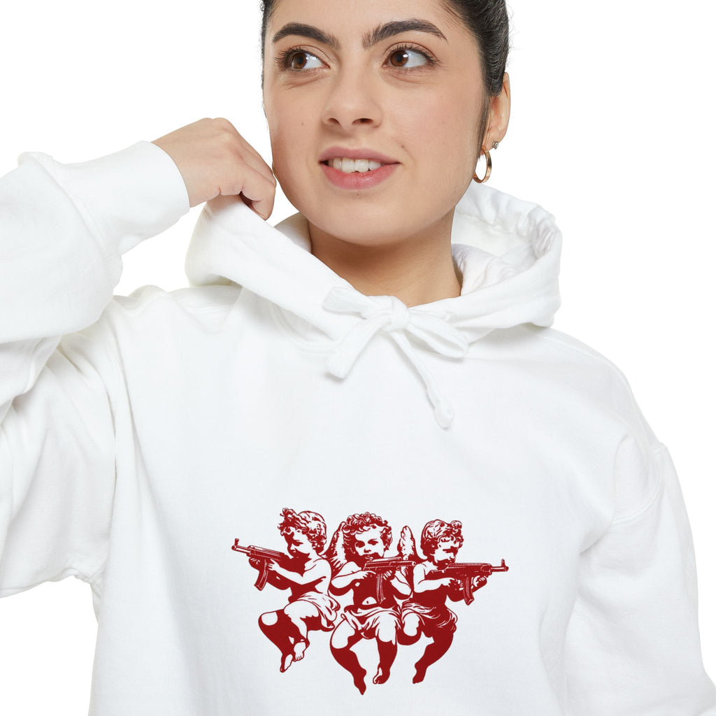 Cherub Trio Graphic Hoodie — Vintage Red Angel Design