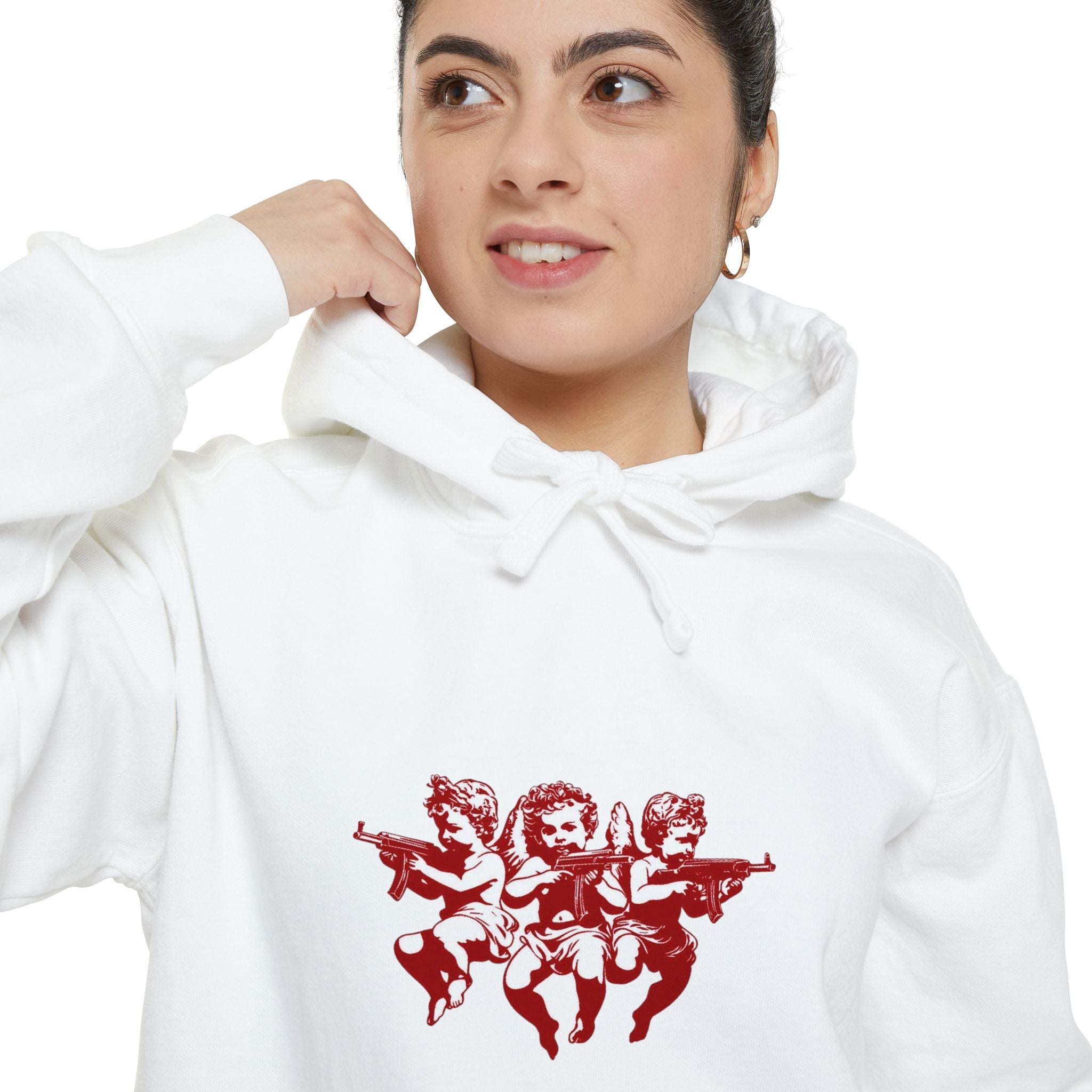 Cherub Trio Graphic Hoodie — Vintage Red Angel Design