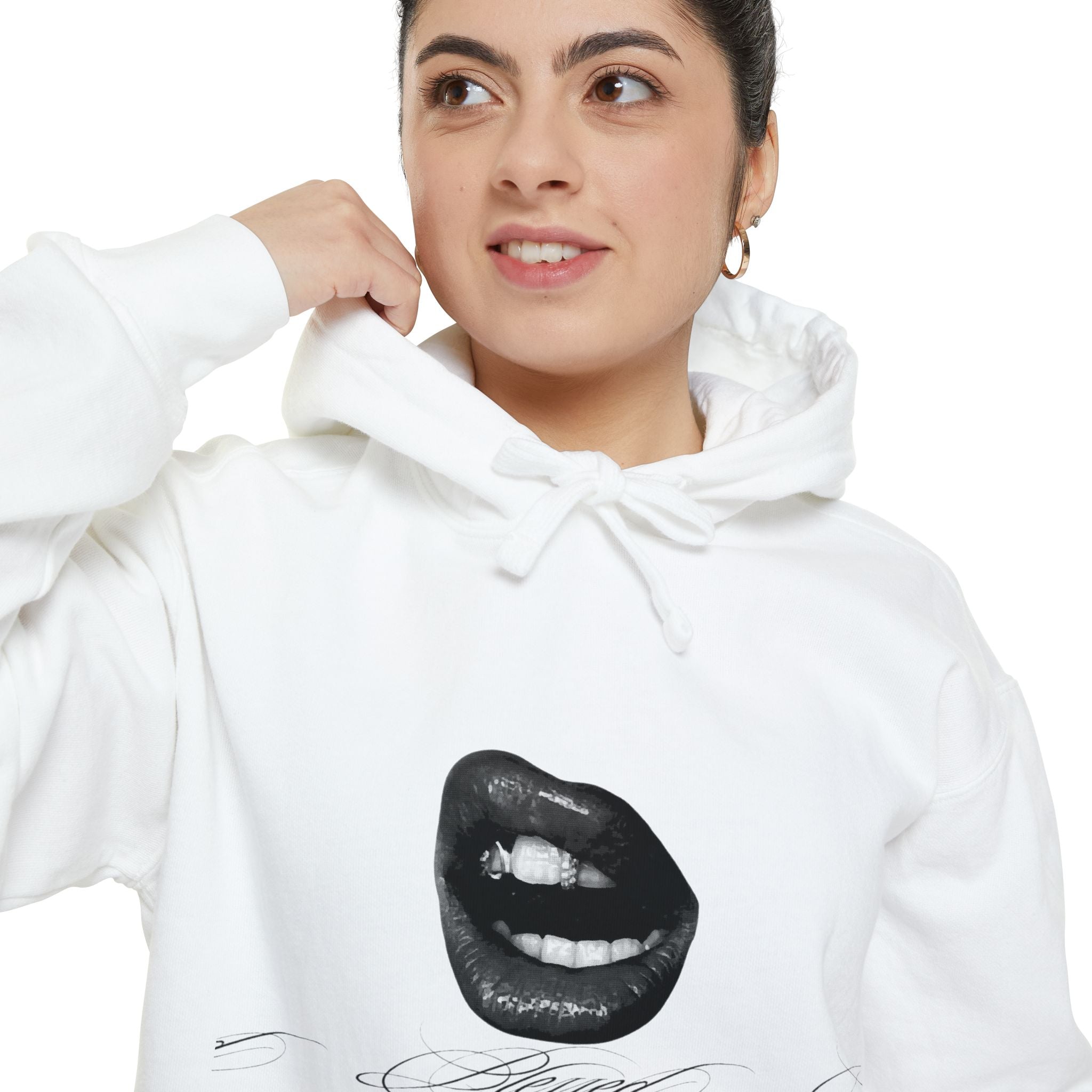 Graphic Lip Print Hoodie — Bold Monochrome Smile Design