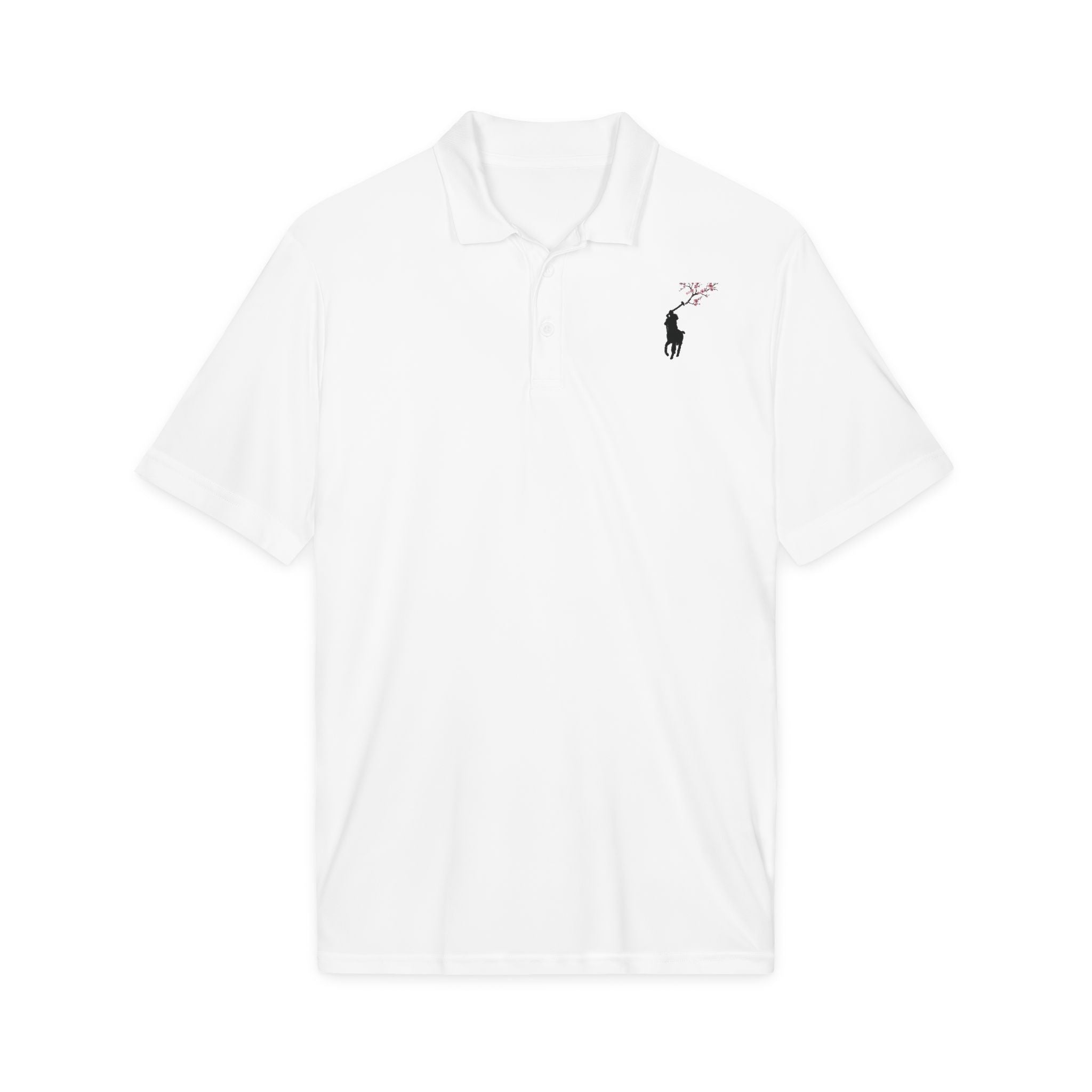 Men's Polo Shirt — Embroidered Polo Player with Cherry Blossom Accent