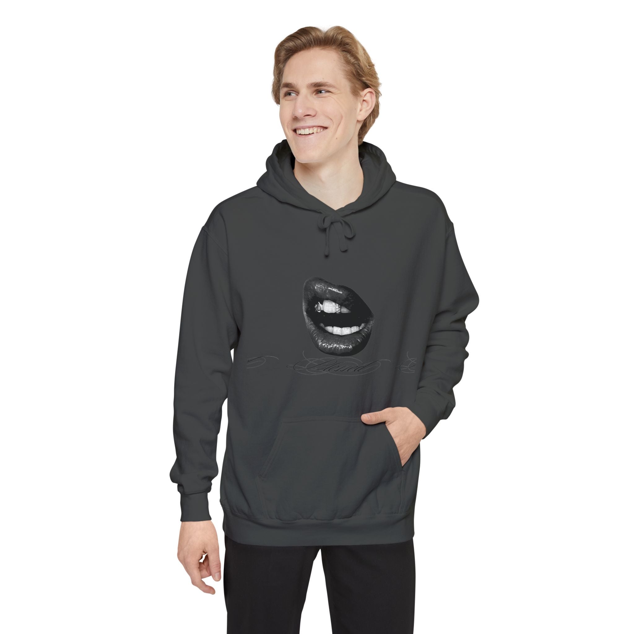 Graphic Lip Print Hoodie — Bold Monochrome Smile Design