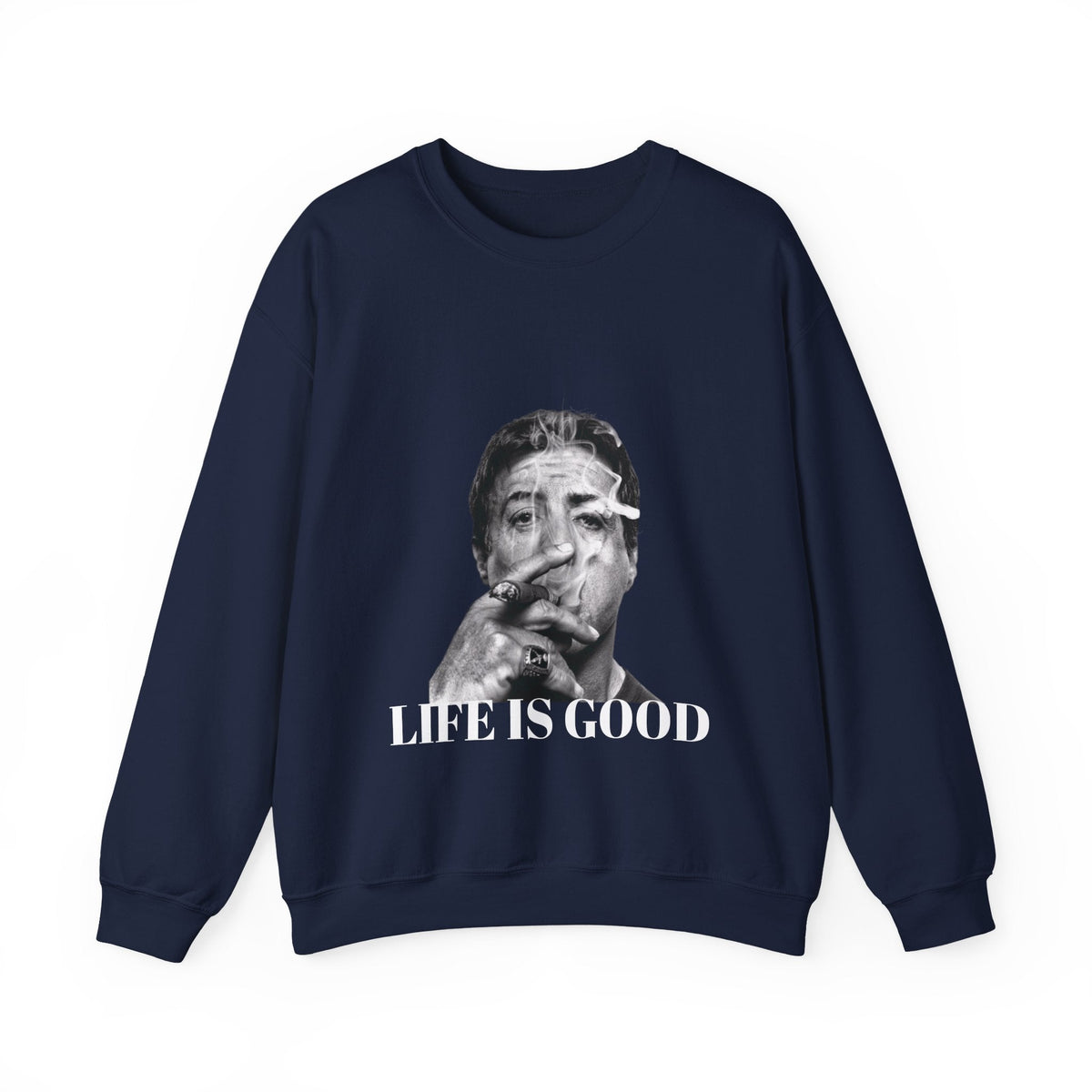 Graphic Crewneck Sweatshirt — "Life Is Good" Smoky Portrait - ARSLANHAN