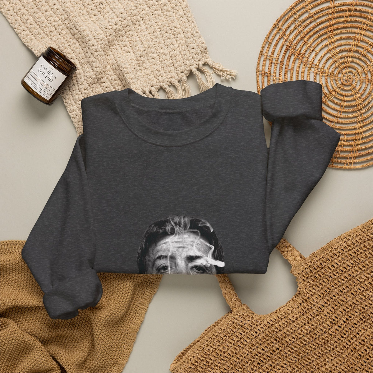 Graphic Crewneck Sweatshirt — "Life Is Good" Smoky Portrait - ARSLANHAN