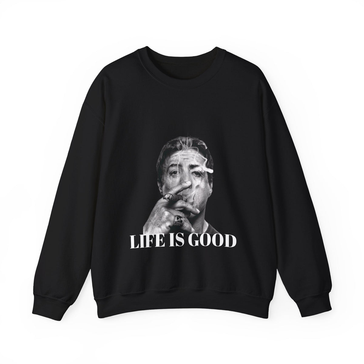 Graphic Crewneck Sweatshirt — "Life Is Good" Smoky Portrait - ARSLANHAN