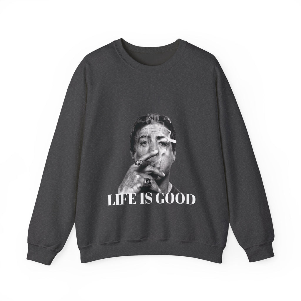 Graphic Crewneck Sweatshirt — "Life Is Good" Smoky Portrait - ARSLANHAN