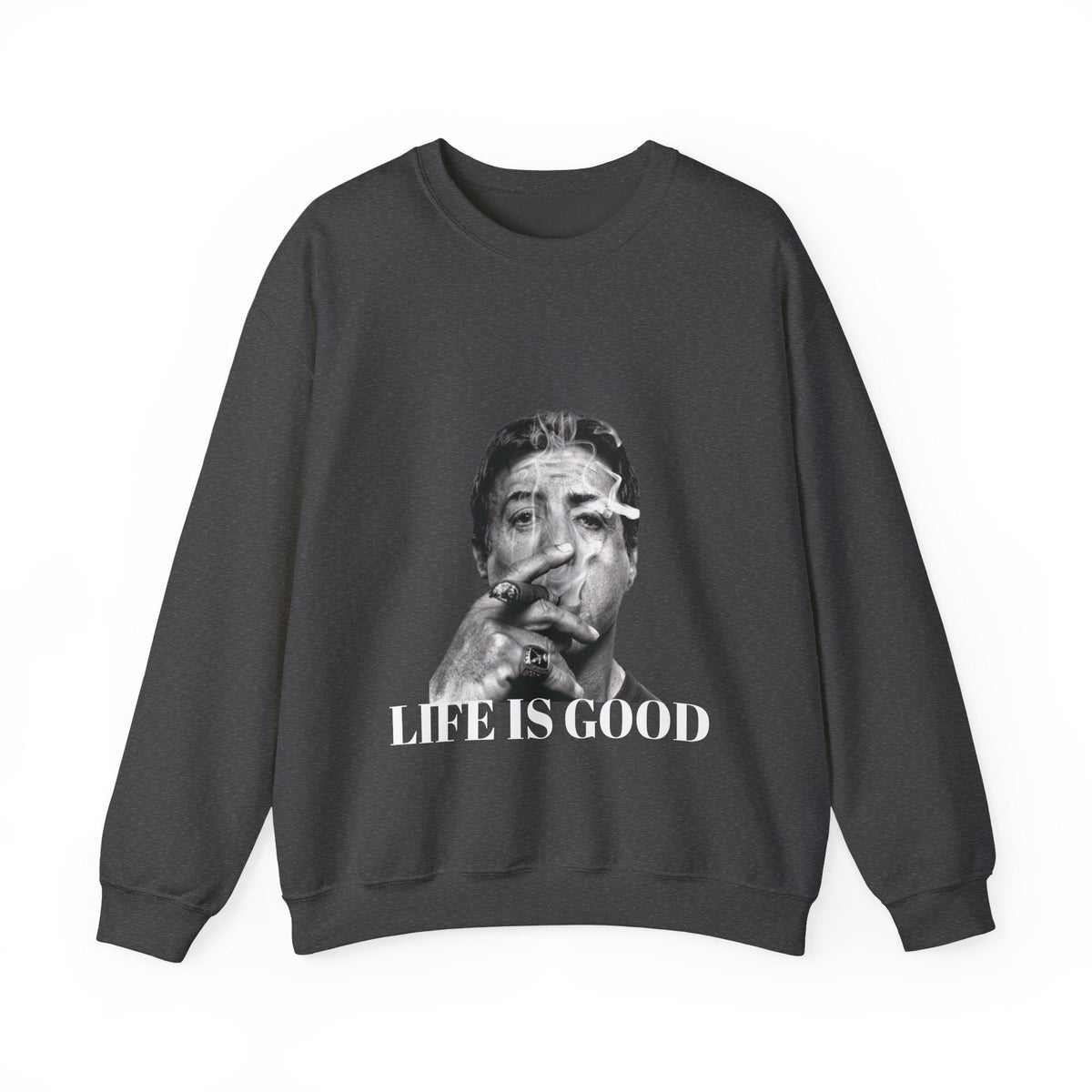 Graphic Crewneck Sweatshirt — "Life Is Good" Smoky Portrait - ARSLANHAN