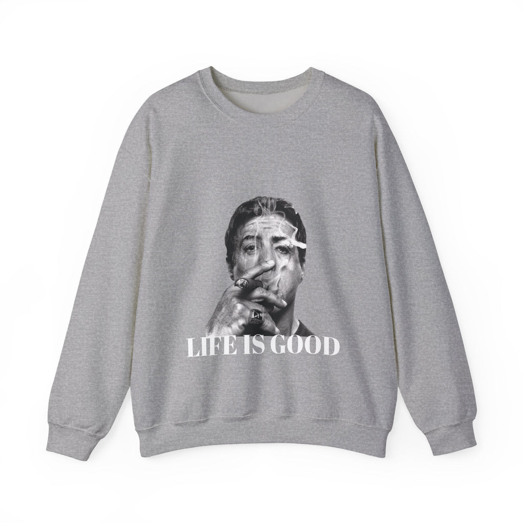 Graphic Crewneck Sweatshirt — "Life Is Good" Smoky Portrait - ARSLANHAN