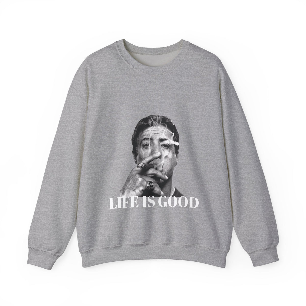 Graphic Crewneck Sweatshirt — "Life Is Good" Smoky Portrait - ARSLANHAN