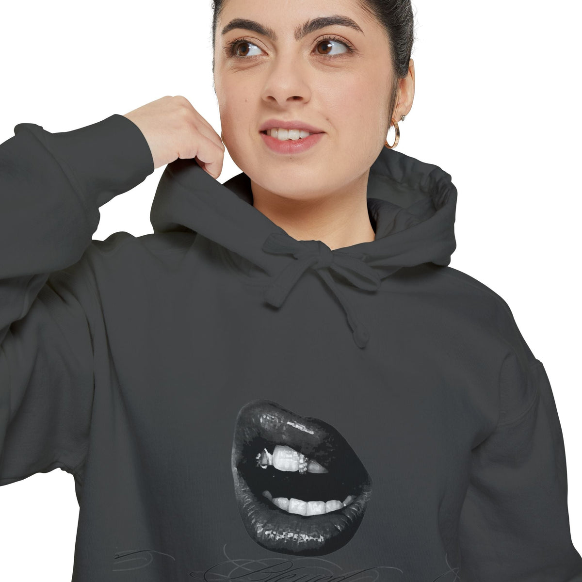 Graphic Lip Print Hoodie — Bold Monochrome Smile Design - ARSLANHAN