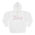 Juicy Rhinestone Script Hoodie — White Pullover with Pink 'Juicy' Design - ARSLANHAN